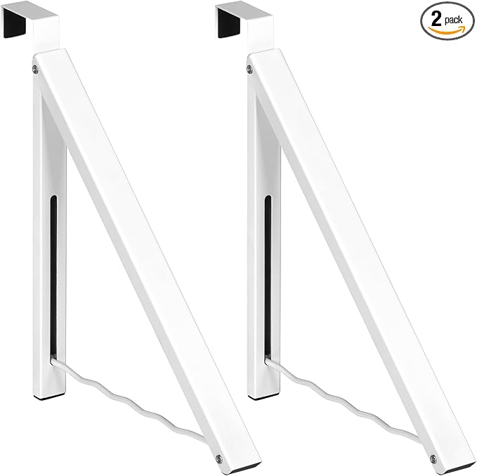 HOLDN’ STORAGE Over The Door Hanger - Single Foldable Rack Organizer for Hanging Clothes, Coats & Towels, Ideal for Dorm Rooms, Laundry, Bathrooms, Etc - Holds up to 20 LBs - White (2 Pack)
