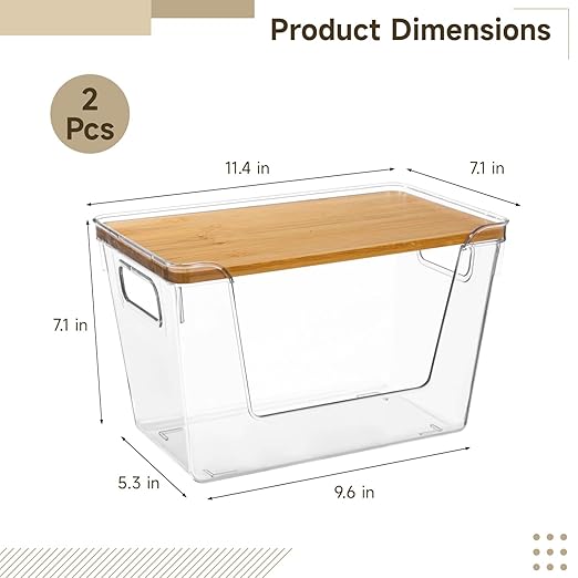 2-Pack Trash Bag Dispenser with Bamboo Top - Stackable Garbage Bag Holder, Acrylic Organizer with Handles for Under Sink Kitchen,Pantry,Laundry Room,Cabinet Organizer