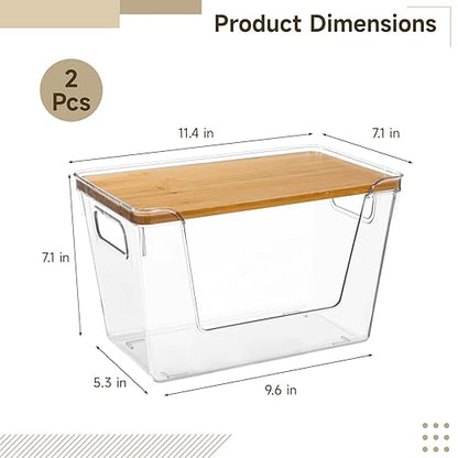 2-Pack Trash Bag Dispenser with Bamboo Top - Stackable Garbage Bag Holder, Acrylic Organizer with Handles for Under Sink Kitchen,Pantry,Laundry Room,Cabinet Organizer
