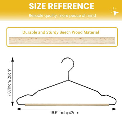 Jiang&Rong 20 Pack Black Wire Hangers, Suit Hangers with Smooth Beech Wood Pants Bar, Heavy Duty Metal Hanger for Closet, Dress, Pants, Sweater, Jacket