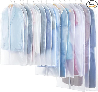 Translucent Garment Bags for Hanging Clothes - Frosted Clothes Storage Bags for Suits, Dresses, Closet Storage - 6 Pack