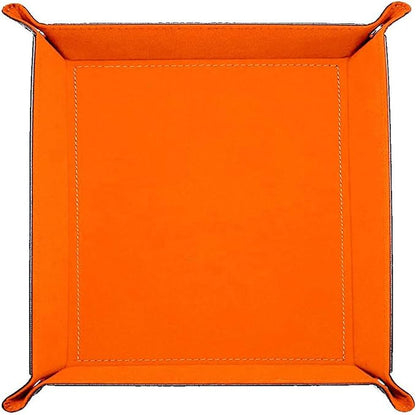 siduater Valet Tray Desktop Storage Organizer – Vegan Leather Catchall Bedside Vanity Tray Nightstand Caddy Holder for Remote Controller, Watch, Keys, Phone, Wallet, Coin, Jewelry (Orange/Black)