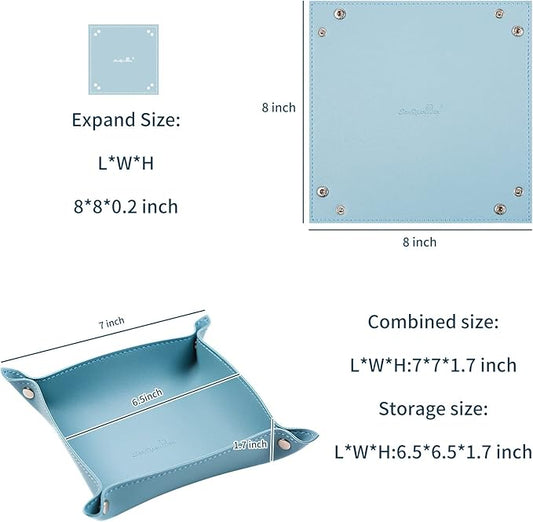 SANQIANWAN Leather Jewelry Valet Tray for Women and Man, Portable Entryway Table Tray Bedside Nightstand Desk Tray Small Catchall Travel Dish Plate for Key,Wallet,Watch,Coin (Light Blue-B)