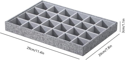Stackable Jewelry Organizer Tray For Drawers,White Leather Small Earring Storage Tray,Bracelet And Necklace Display Box,Jewelry Ring Display Case (Gray White 24 Grids)