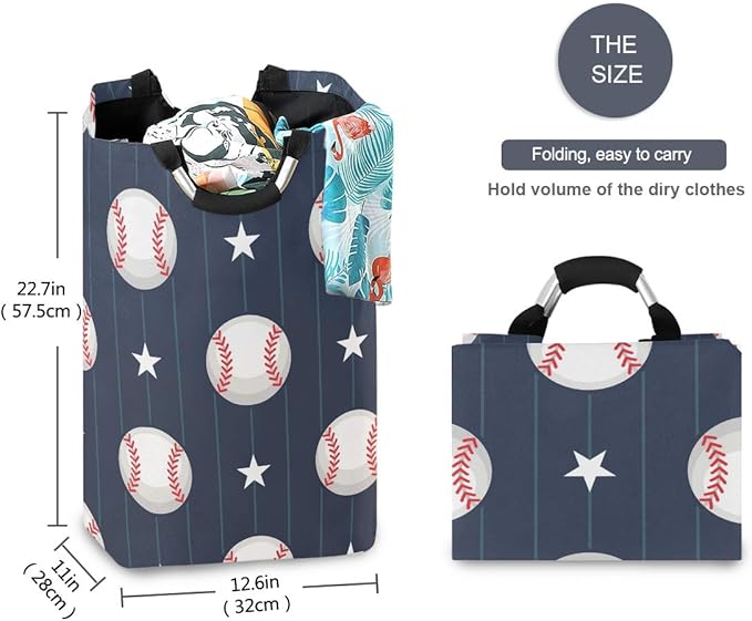 Laundry Storage Basket Basketball Baseball Sport Laundry Hamper Collapsible Organizer for Kids Room Dirty Cloth Toy Dorm Bag with Handle