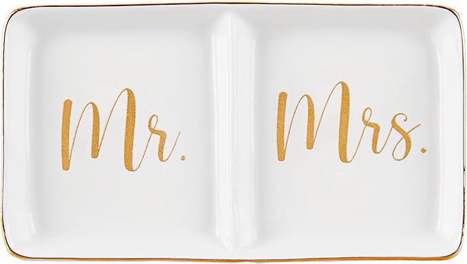 Spegiffu Mr. & Mrs. Ring Dish Engagement Wedding Ring Holder Gift for Future Mrs. / Newlywed - Her Engagement Wedding Gifts for Newly Engaged Couples Bridal Shower Gifts for Bride to be