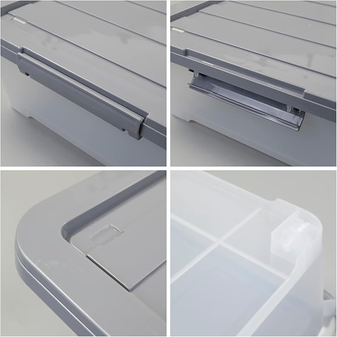 Teyyvn 3-Pack Clear Plastic Under Bed Storage Boxes, 40 Quart Under Bed Latching Box with Wheels