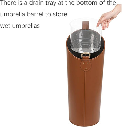 Indoor Entryway leather Umbrella bucket，Large Capacity Umbrella Storage stand，tall umbrella holder,For Hotel,Offices,home,Commercial(Beige+dark brown)
