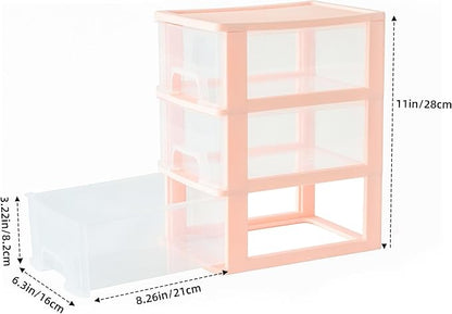 Gonice Small 3 Drawer Storage Organizer, Pink Plastic Drawer Storage, Small Desktop Organizer for Home, Office