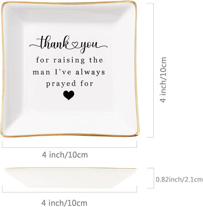 Spegiffu Mother in Law Gifts Jewelry Trinket Dish, Mother of the Groom Gift from Bride - Thank You for Raising the Man I've Always Prayed for - Christmas Mothers Day Birthday Wedding Gifts