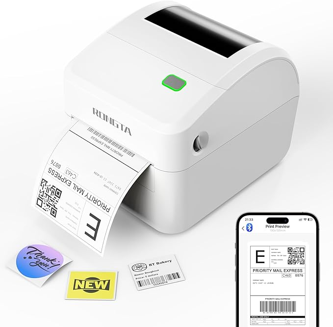 Rongta Bluetooth Thermal Shipping Label Printer, Wireless 4x6 Label Sticker Printer for Shipping Packages, Support Android, iPhone, Widely Used for Amazon, Ebay, Shopify, Etsy, UPS, White