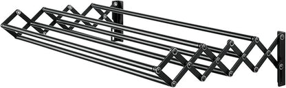 mDesign Steel Wall Mount Accordion Expandable Retractable Clothes Air Drying Rack - 8 Bars for Hanging Garments - Mounted Organizer for Laundry/Utility Room, Bathroom, Garage, Bardo Collection, Black