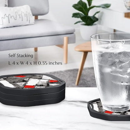 UMIRRO Absorbent Coasters for Drinks, Cool Silicone Cup Coaster with Felt Insert for Modern Coffee Table Decor, Small Unique Birthday Gift Ideas for Men Dad Him Women Mom Her, 4", Red Black, Set of 4