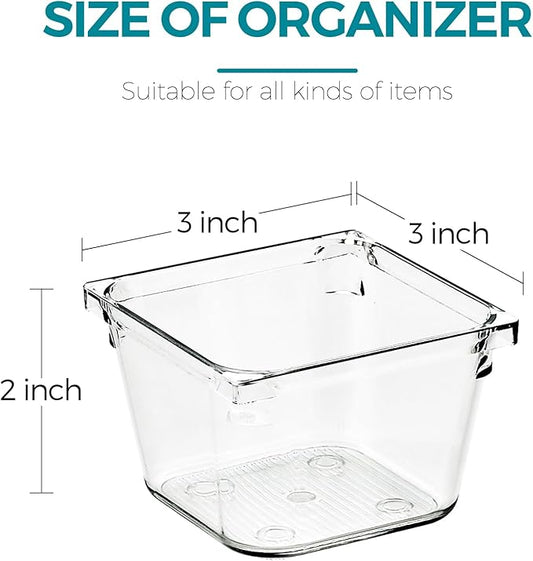 Ravinte Decor 4 Pack Drawer Organizer - 3" X 3" Clear Acrylic Storage Bins with Non-Slip Pads, Versatile Desk Tray for Makeup, Jewelry, Kitchen, Bathroom, and Office Organization