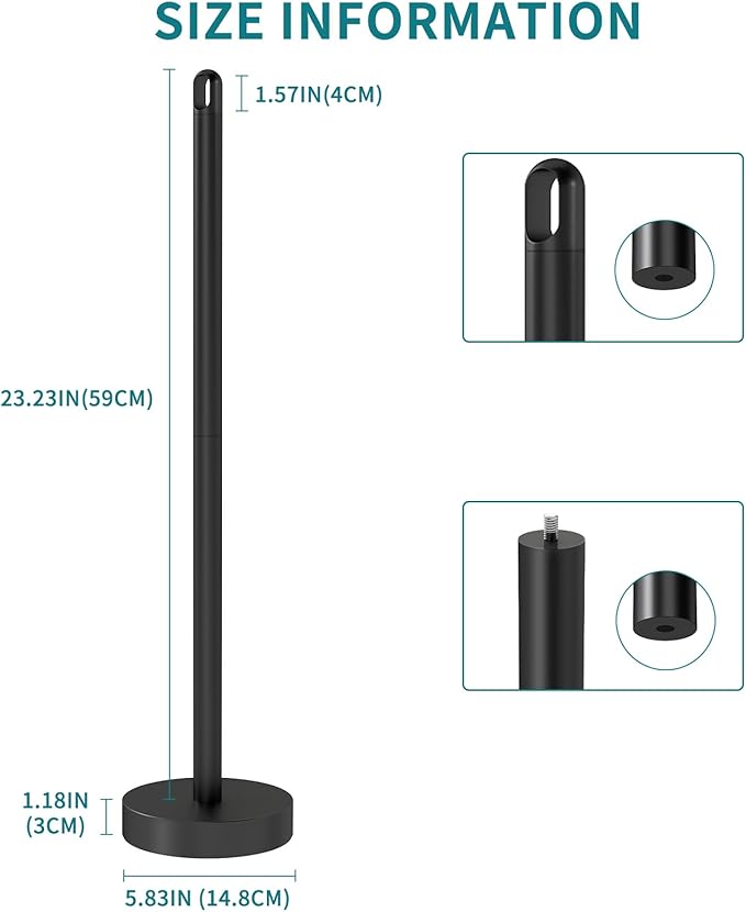 Toilet Paper Holder Stand, Free Standing Tissue Paper Roll Storage Holder with Reserve for Bathroom Countertop with Stainless Steel Heavy Weighted, 1Pack Matte Black