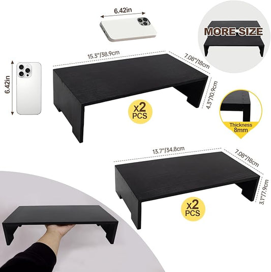 4Pcs Large Display Riser Wood Risers Cupcake Display Stand 2 Tier Racks Rectangular, 2 Set Perfume Decorative Display Dessert Stands for Vendors Event (Large/2Pack Black)