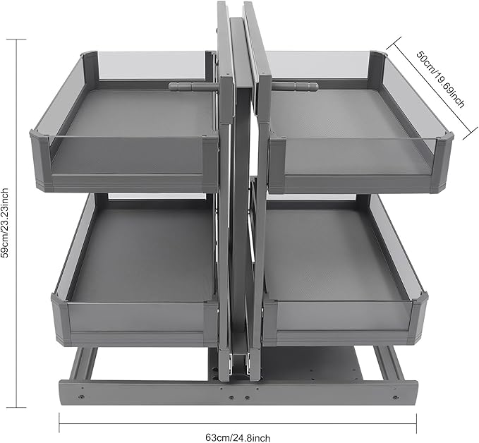 QIANMOON Kitchen Corner Cabinet Pull Out, Magic Corner Pull Out Open, 2 Tiers Swing Tray, Blind Corner Soft Close, for Place Pots and Pans, Containers, Spice Jars