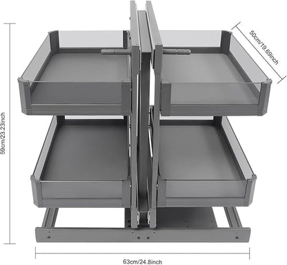 QIANMOON Kitchen Corner Cabinet Pull Out, Magic Corner Pull Out Open, 2 Tiers Swing Tray, Blind Corner Soft Close, for Place Pots and Pans, Containers, Spice Jars