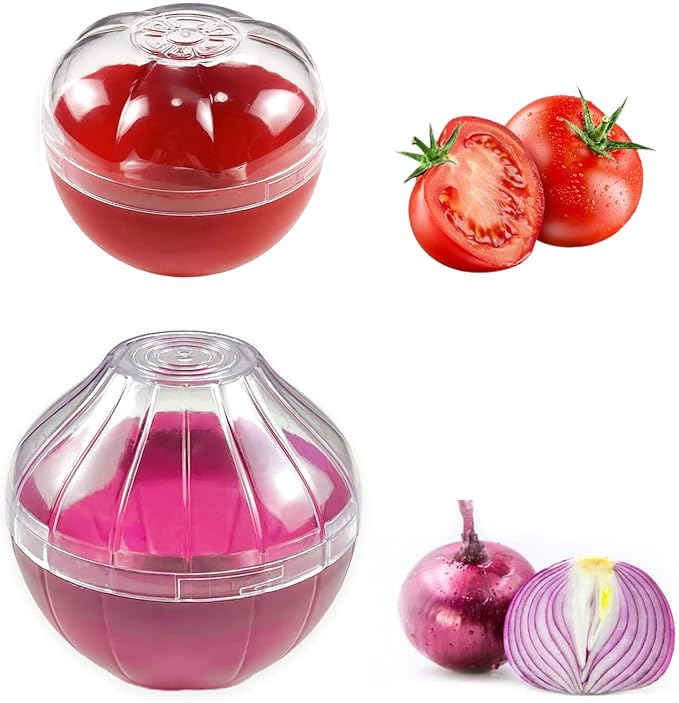Magicaleast 2PCS Fruit and Vegetable Shaped Savers Onion and Tomato Storage Containers for Fridge Vegetable Crisper Makes Food Stays Fresh Longer