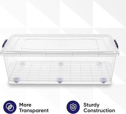 Superio Storage Bins with Lids- Clear Boxes for Organizing, Stackable Plastic Containers- BPA Free, Non-Toxic, Odor Free, Organizer for Home, Office, Dorm (8 Pack, 42 Qt (Under Bed-Wheeled))
