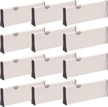 DIOMMELL 12 Pack Adjustable Dresser Drawer Dividers Organizers, Plastic Expandable Drawer Organization Separators for Kitchen, Bedroom, Closet, Bathroom and Office Drawers White 12PCS-Large