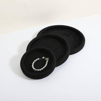 GemeShou Round Jewelry Organizer Plate, Top Microfiber Velvet Jewelry Display Tray, Empty Jewelry Showcase Tray for Necklaces, Bracelets, Rings, Earrings (Black-Small, 5.9 x 5.9 in)