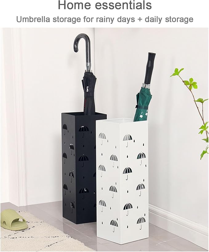 Commercial Metal Umbrella Holder Corridor Entrance Metal Large Capacity Umbrella Storage Shelf Indoor Large-Capacity Square Umbrella Stand Rack Metal Umbrella Stand for Entryway(Black)