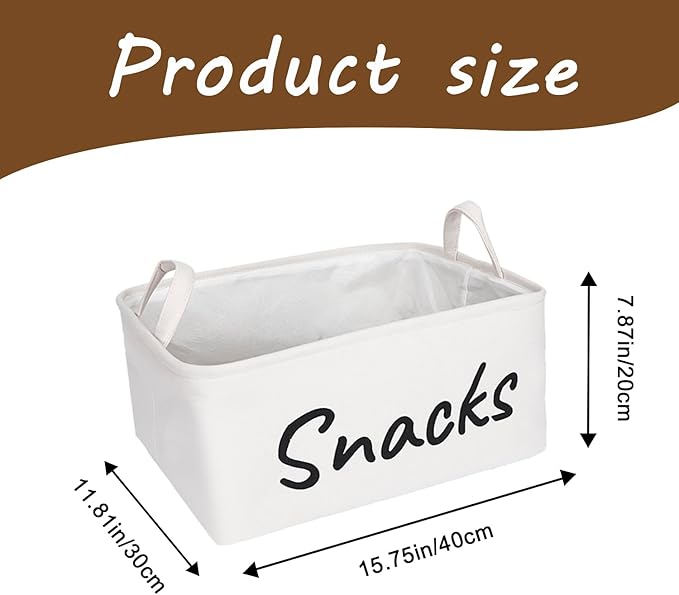 Snack Bin for Pantry - Snack Storage Basket Organizer for Storing Chips, Cookies, Pretzels, Popcorn and more - Kitchen Organization (White 1pcs)