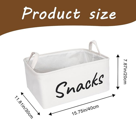 Snack Bin for Pantry - Snack Storage Basket Organizer for Storing Chips, Cookies, Pretzels, Popcorn and more - Kitchen Organization (White 1pcs)