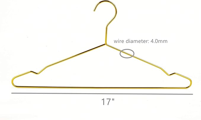 Better to U 17 Inch Metal Clothes Hanger, 4.0mm Heavy Duty Shirt Blouse Hanger for Coat Suit Bridal Boutique, Space Saving Slim Wire Hanger for Camisole Trousers Wedding Dress（Gold 36pack）