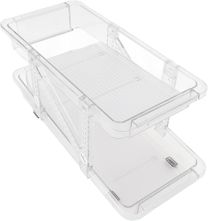 2 Layer Expandable Soda Can Organizer, Automatic Rolling Beverage Drink Dispenser for Fridge, Plastic Beer Can Holder for Refrigerator Pantry Freezer (Clear White)