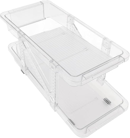 2 Layer Expandable Soda Can Organizer, Automatic Rolling Beverage Drink Dispenser for Fridge, Plastic Beer Can Holder for Refrigerator Pantry Freezer (Clear White)