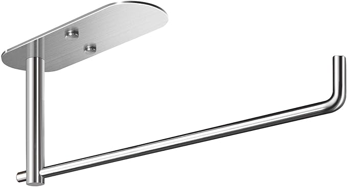 VAEHOLD Self Adhesive Paper Towel Holder Under Cabinet Mount, Wall Mounted Paper Towel Roll Holder for Kitchen, Bathroom, Wall - SUS304 Stainless Steel (Silver)