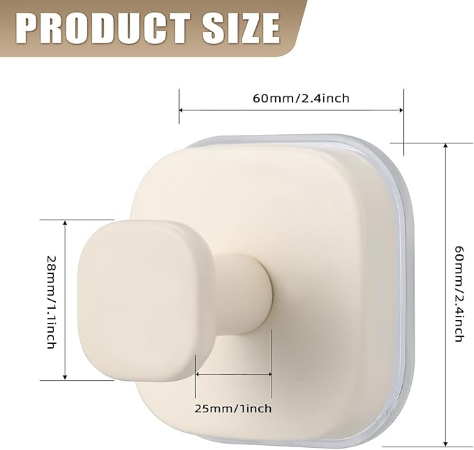 Fenas No-Drill Reusable Suction Cup Hooks, Towel, Robe, Loofah, Coat Hook for Glass, Mirror, Tile, Shower, Bathroom, Kitchen & Metal (Smooth, Non-Porous Surfaces) (4, Milk White)