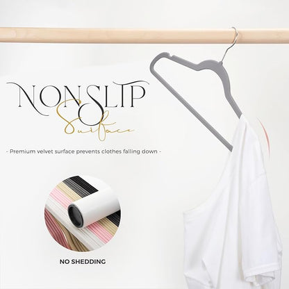 HOUSE DAY Premium Velvet Hangers 100 Pack Grey, Non-Slip Flocked Felt Hangers, Sturdy Clothes Hanger with 360° Rotatable Hook, Heavy Duty Durable Slim Coat Hanger for Closet Space Saving