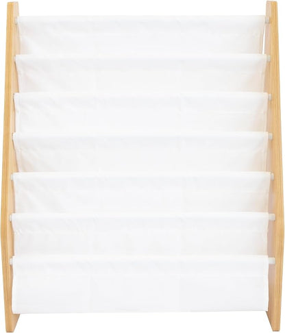Humble Crew Kids Bookshelf 6-Tier Book Rack Organizer, Extra Large Toddler Bookcase with Fabric Storage Pockets, Front-Facing Display for Children’s Books, White/Natural Wood, Nursery/Playroom Storage | Humble Crew, White, Natural Wood, Super Size, 6 T...