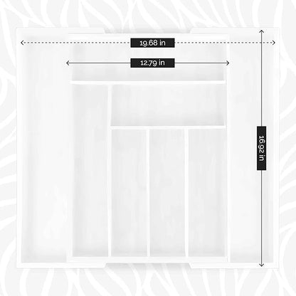 Masirs Expandable Bamboo Kitchen Drawer Organizer - Adjusts to Fit Drawer Size, Ideal for Silverware, Utensils, and Office Supplies, Durable Bamboo Construction