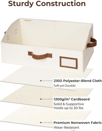 StorageWorks Closet Storage Bins, Trapezoid Organizer Box for Shelves, Fabric Clothes Bin, Foldable Organizing Baskets with Handles, Large, Ivory White, 3-Pack