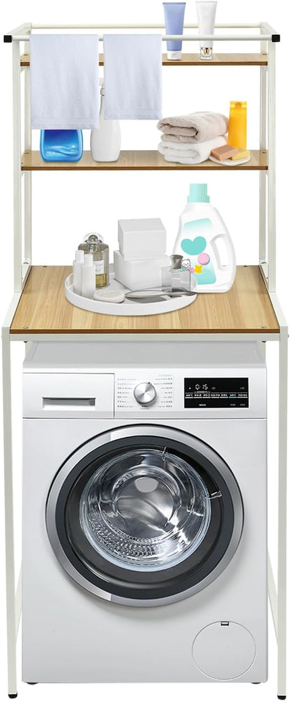 Over Washer and Dryer Shelves, 3 Tiers Laundry Room Storage and Organizer Standing Shelf, Metal Freestanding Clothes Drying Rack, Space Saving Organizers Shelf 27.1" W x 23.6" D x 69.5" H (Brown)