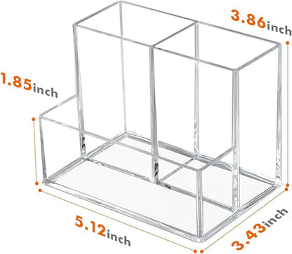 2 Packs Pen Holder for Desk, Clear Acrylic Pencil Holder for Desk, Marker Holder with 3 Compartments, Pencil Organizer for Home, Office, Classroom, Bathroom