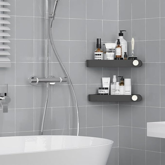 Sotfamily Plastic Shower Caddy Corner (For 90° Only), 2 Pack Adhesive Corner Shower Shelves for Bathroom Organizers and Storage, Black