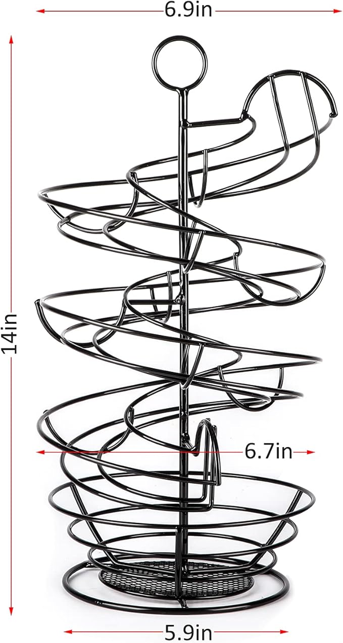 QUTREY Black Metal Egg Holder Countertop, Fresh Egg Skelter, Spiral Design Egg Dispenser Rack with Storage Basket for Kitchen