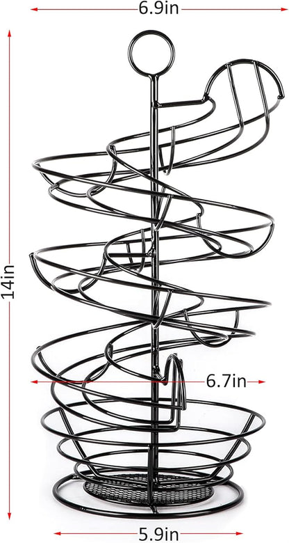 QUTREY Black Metal Egg Holder Countertop, Fresh Egg Skelter, Spiral Design Egg Dispenser Rack with Storage Basket for Kitchen