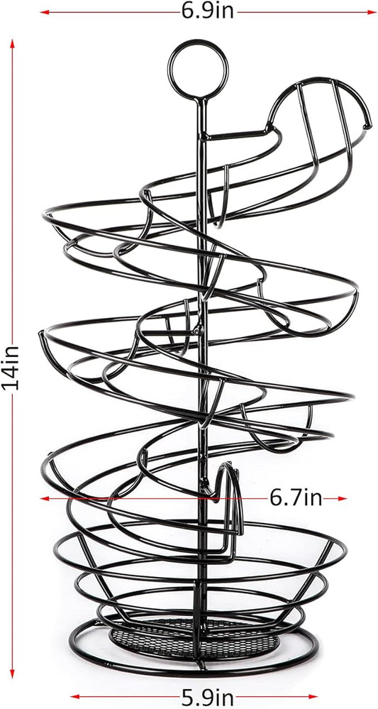 QUTREY Black Metal Egg Holder Countertop, Fresh Egg Skelter, Spiral Design Egg Dispenser Rack with Storage Basket for Kitchen