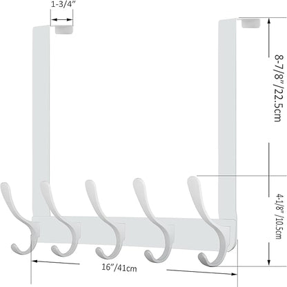 WEBI Over The Door Hook 5 Coat Hooks,Over The Door Towel Rack,Door Hanger Coat Rack Towel Hanger for Hanging Coats,Clothes,Bathroom,White,2 Packs