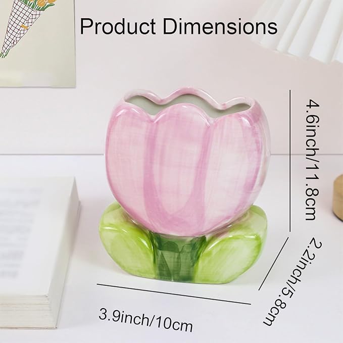 Purple Pencil Holder Cute Toothbrush Holder Pen Holder for Desk Tulips Vase Decor Aesthetic for Office Makeup Brush Holder Kawaii Desk Accessories Home Decor Birthday Gifts for Women