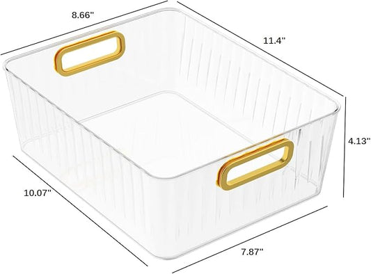 4 Packs Clear Plastic Storage Bin, Pantry Organizer Bin for Refrigerator, Kitchen, Freezer Organization