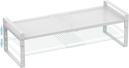 Expandable Shoe Rack Stackable Metal Pantry Storage Shelves Stand Adjustable Height Cabinet Shelf Organizer Racks Spice Shelving(1PACKS/WHITE,LARGE)