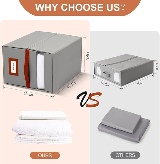 4 Pack Bed Sheet Organizer, Extra Large Foldable Linen Closet Organizer and Storage with Oxford Fabric, Clear PVC Window & Leather Handle – Storage for Bedding, Blankets, Duvet Cover Set, Quilt