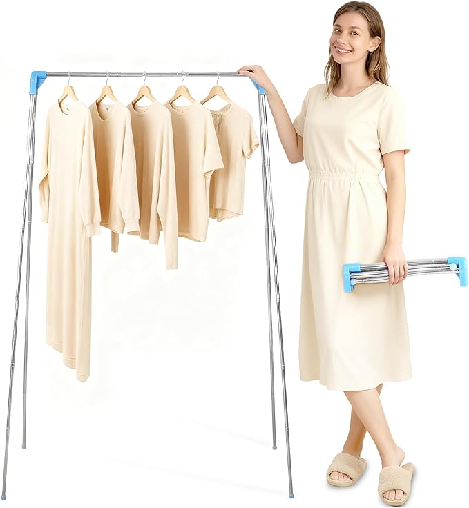 Twist-to-Lock Portable Clothes Drying Rack, Foldable Garment Rack for Travel, Dance Competitions, Collapsible Hanging Rack for Camping, Hotel & Dorm Use (Basic)